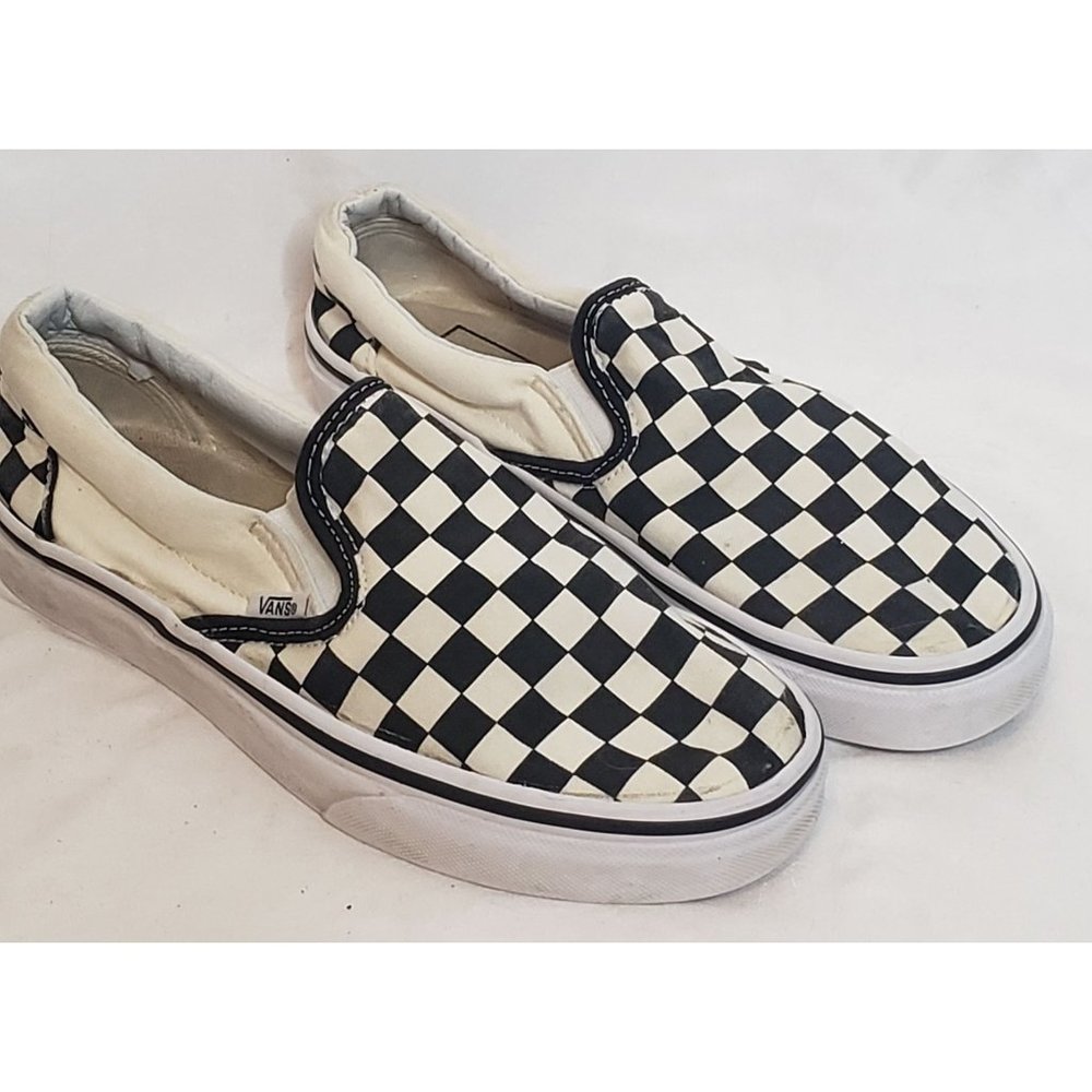Vans Slip On Black White Checkerboard Unglued Around Edges M 5 W 6.5
